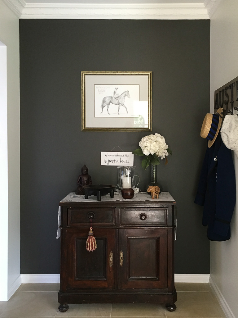 Entrance hall makeover Contemporary colour scheme Charcoal feature wall Interior colour scheme Flow Colour and Design Colour Consulting Interior decorating Feedback and kind words