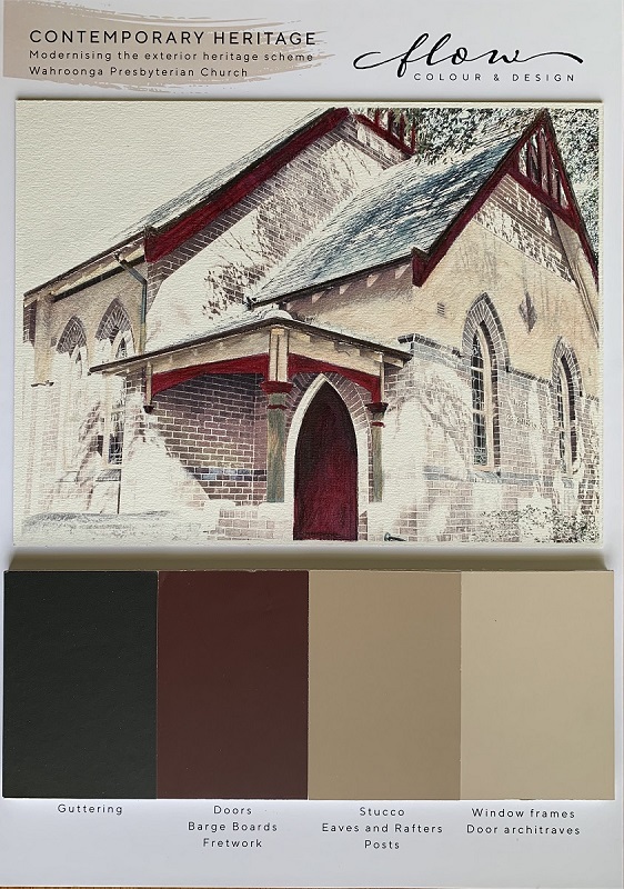 Wahroonga heritage church Heritage church colour makeover Heritage colour consulting Contemporary heritage colour scheme Exterior colour scheme Flow Colour and Design Colour Consulting Exterior colours