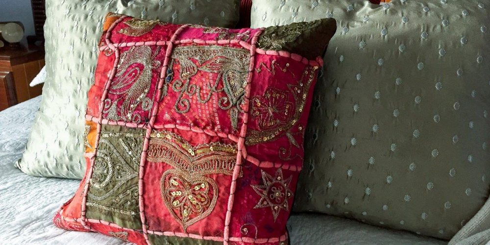 Upcycling Bags to cushion covers Upcycling old bags DIY pillow covers Flow Colour Colour Consulting Interior Decorating